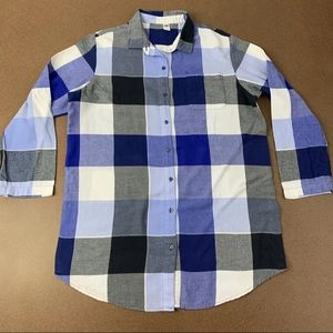 Old Navy Womens Size Large Blue White Checks Boyfriend Style Pajama Night Shirt